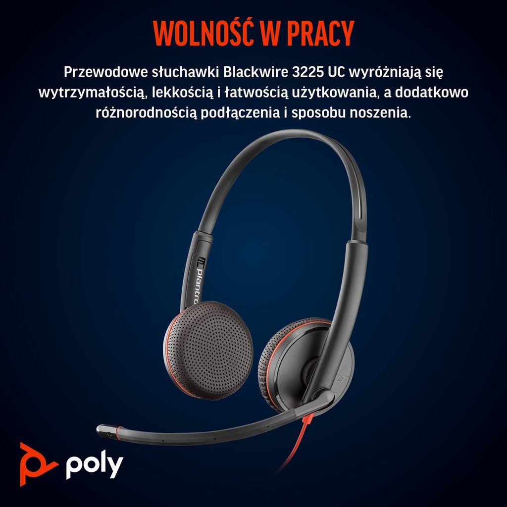 POLY Blackwire 3225 Stereo USB-C Headset +3.5 mm Plug +USB-C/A Adapter