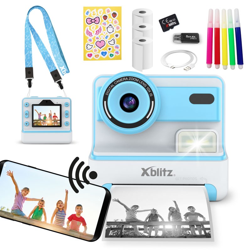 Xblitz Flash Blue Instant Camera with Thermal Printer for Children