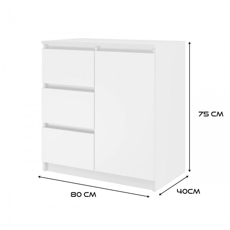Topeshop 1D3S BIEL Chest of Drawers, Matte White
