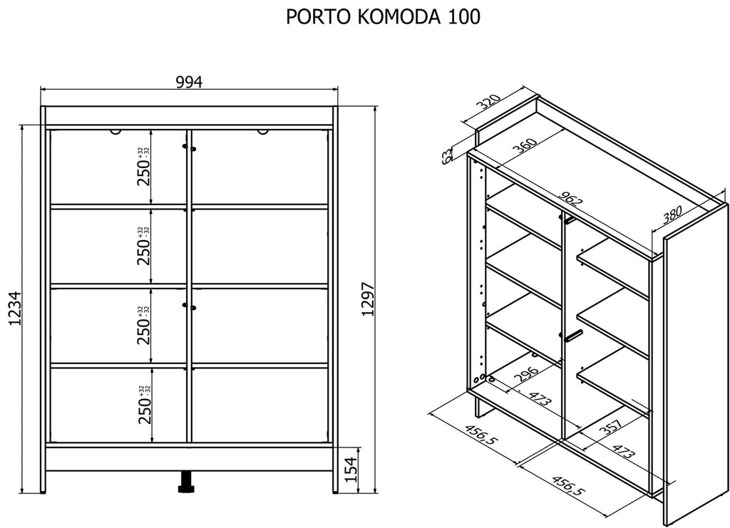 Cama PORTO Chest of Drawers 100 x 38 x 130 cm Oak/Black 100x38x130