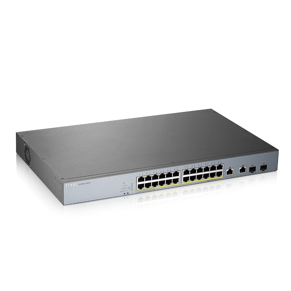 Zyxel GS1350-26HP Smart Switch 24 x 10/100/1000 PoE+ 2 x Combo Gigabit SFP Desktop Rack Mountable (GS1350-26HP-EU0101F)