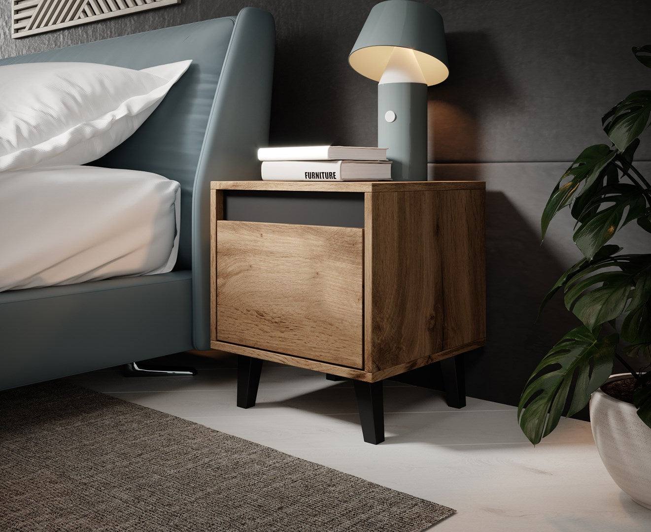 NORD Bedside Table 2 pcs Oak Wotan/Anthracite 40x38x45