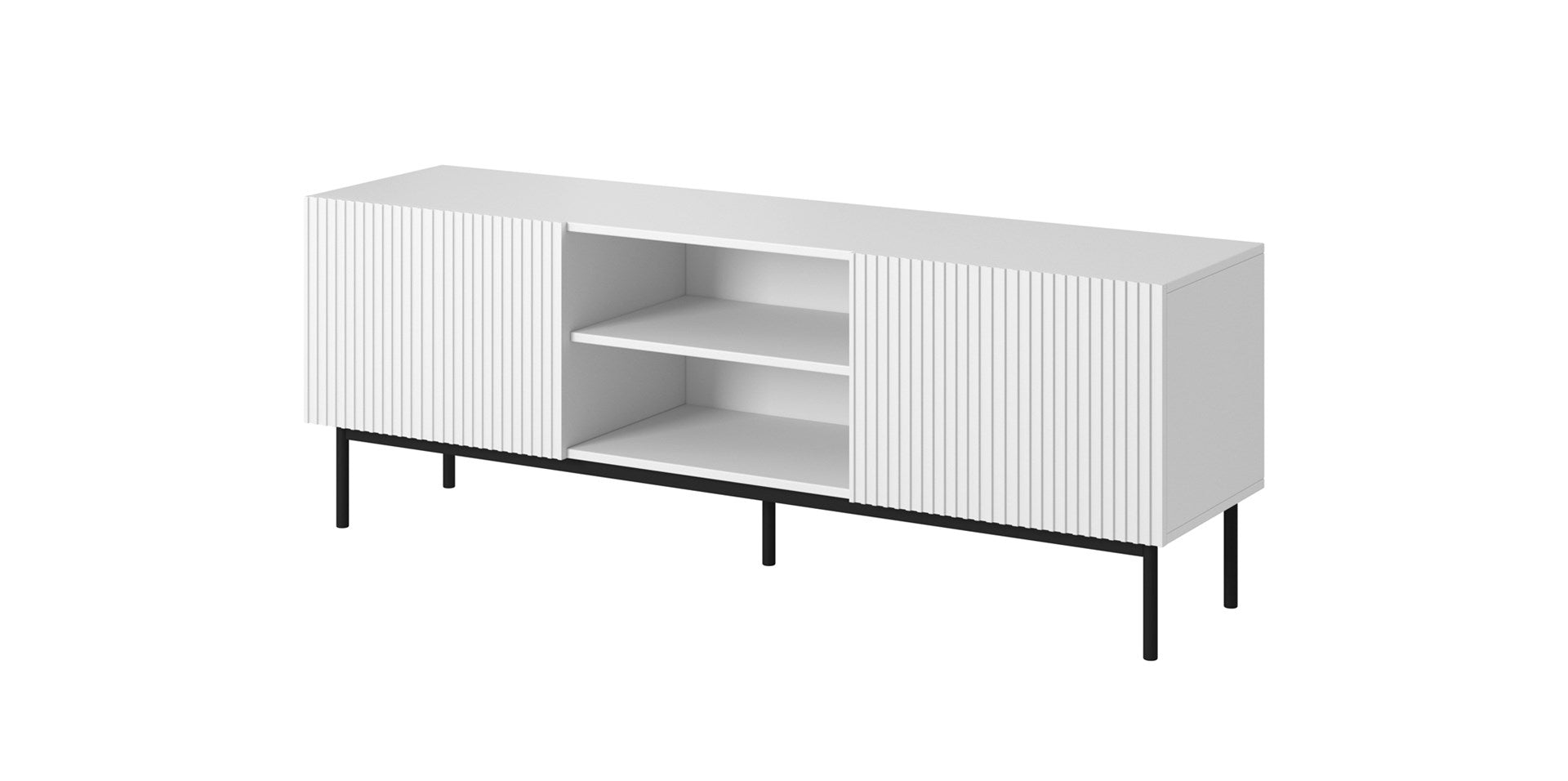 PAFOS RTV Cabinet on Black Steel Frame 150x40x60 cm White Matt - 2 Doors, 3 Shelves