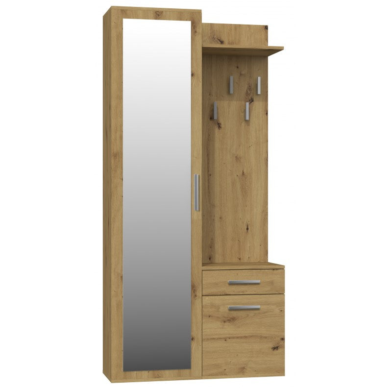 Topeshop GAR DUO ARTISAN Entryway Cabinet with Mirror and Shoe Storage - Artisan Oak