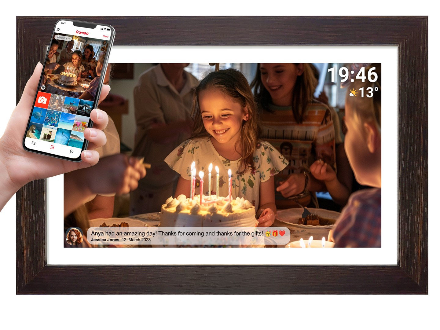 Denver PFF-1543DW Digital Photo Frame Brown 39.6 cm (15.6) Touchscreen Wi-Fi