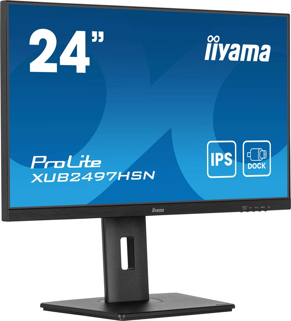 iiyama 24" IPS-panel, 1920x1080, USB-C Dock (65W PD, LAN, DP-OUT, USB3x3.2+1xC(7,5W)) 15cm Height Adj. Stand, 1ms, 300cd/m², Speakers, USB-C, HDMI, DisplayPort [Energieklasse E] (XUB2497HSN-B2)