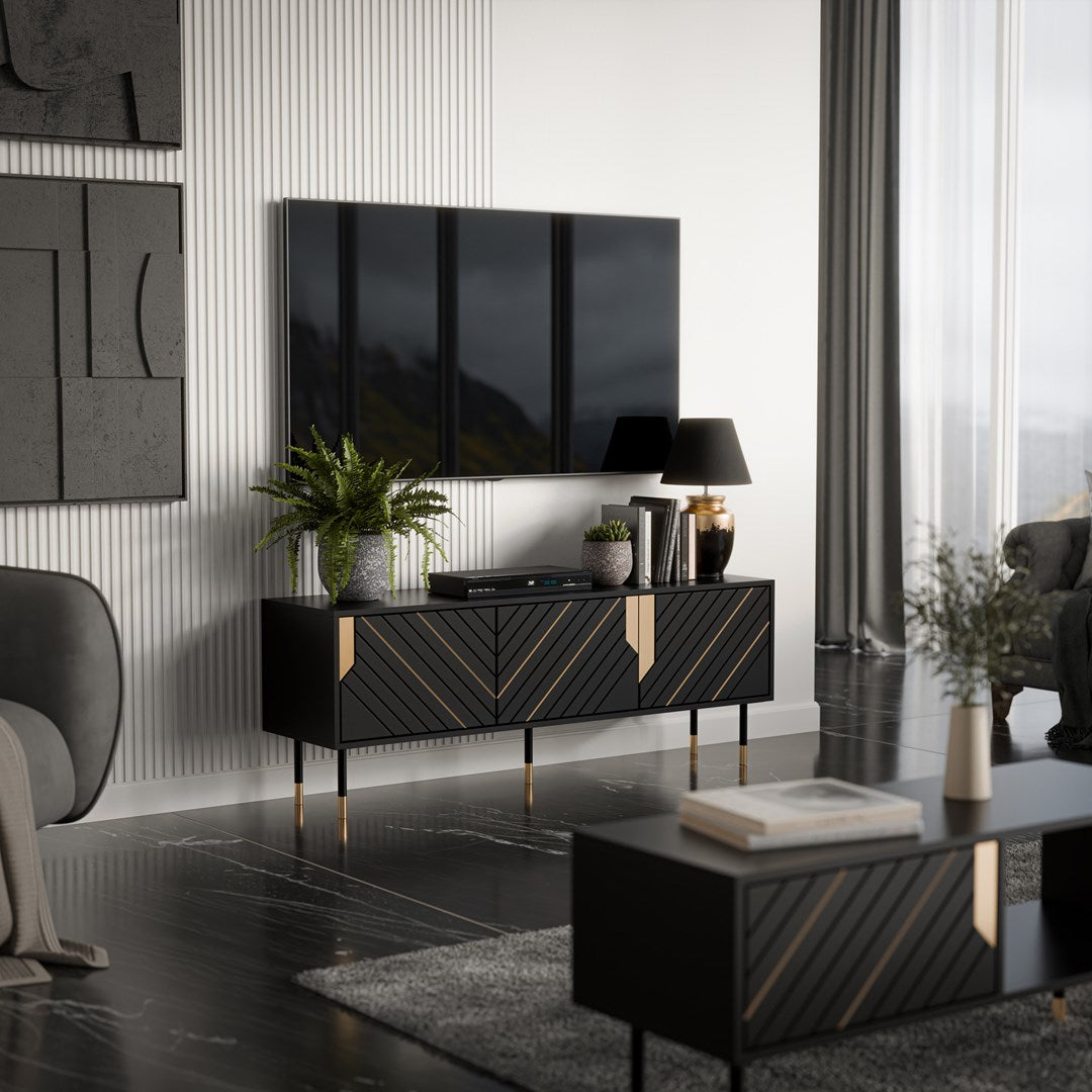 Cama 3D MOUNTAIN TV Cabinet 154x40x55 Black + Gold