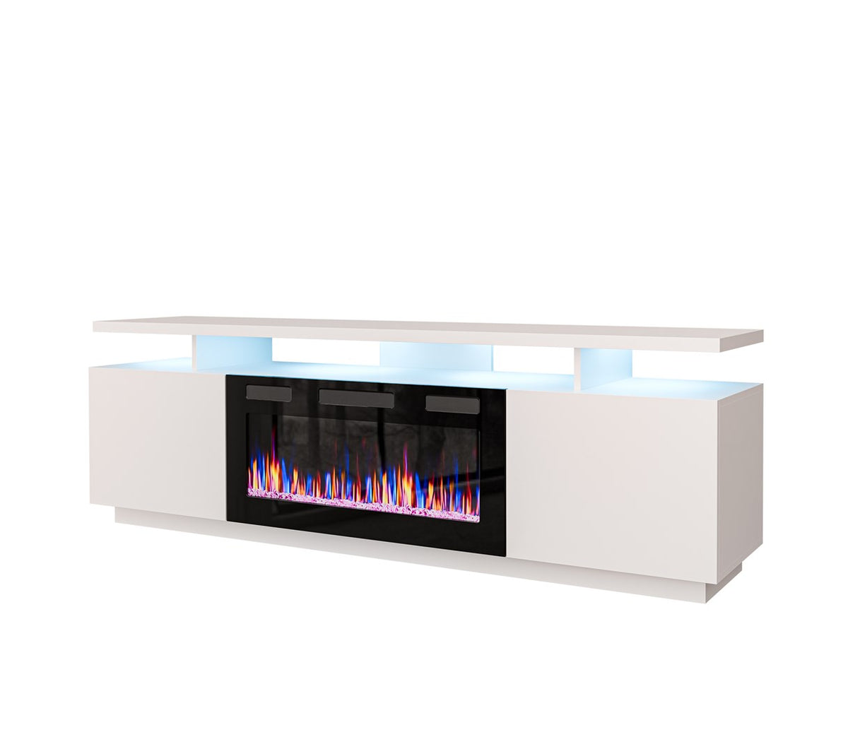 Cama MEBLE TV Cabinet EVA 1800 mm with Electric Fireplace, Glossy White, Self-Assembly