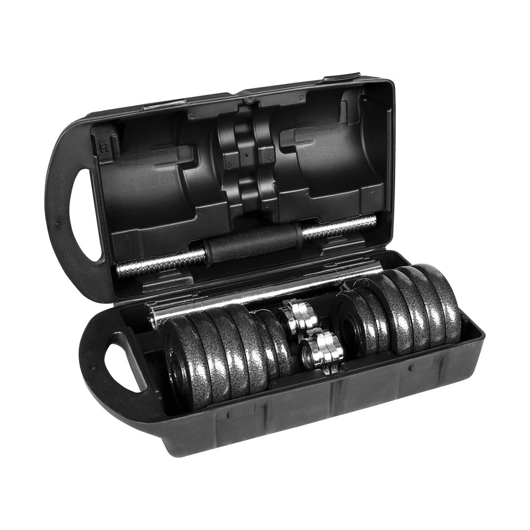 REBEL ACTIVE Adjustable Dumbbells Set 15 kg with Bar in Case