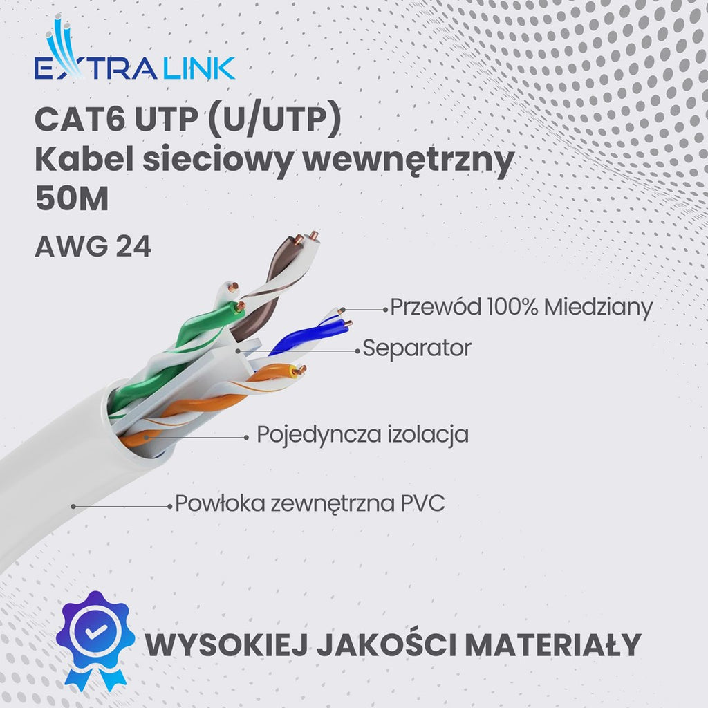 Extralink Network Cable Cat6 U/UTP EX.32358 - 50 m - 1000Mbit/s - 2000 g - 130x235x235mm