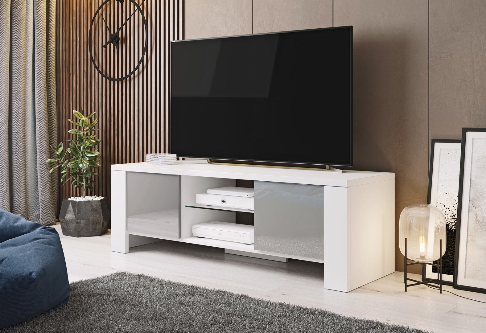 Cama TV Stand WEST 42/130/42 White/Grey Gloss
