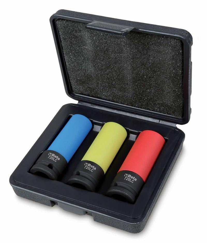 Beta Impact Socket Set 1/2" Drive 17,19, 21 mm Colors: Black, Blue, Red, Yellow Model BE720LC/C3