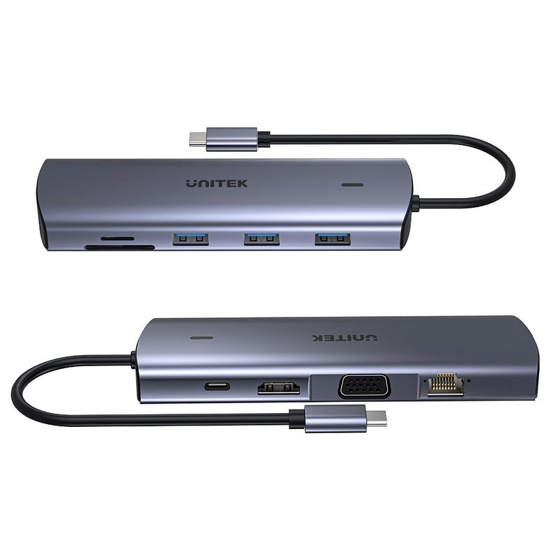 UNITEK D1113A 9-in-1 USB-C Hub HDMI VGA SD RJ45 100W Connectivity 135 g