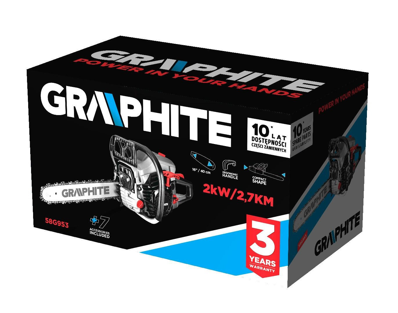 Graphite Petrol Chainsaw 2kW 16" Bar 2.7HP