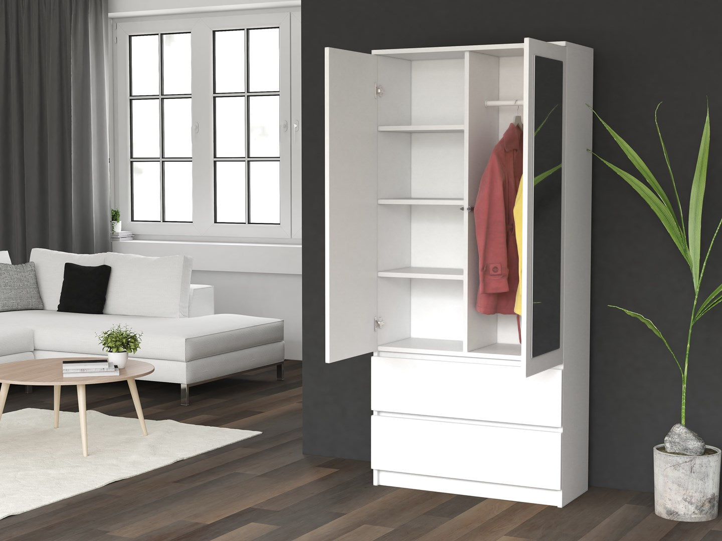 Topeshop SS-90 Wardrobe 2 Doors 5 Shelves White