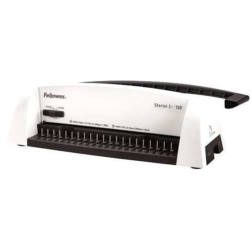 Fellowes Starlet 2+ Plastic Binding Machine, White, Up to DIN A4, Punching Capacity: 12 Sheets, Binding Capacity: 120 (5227901)