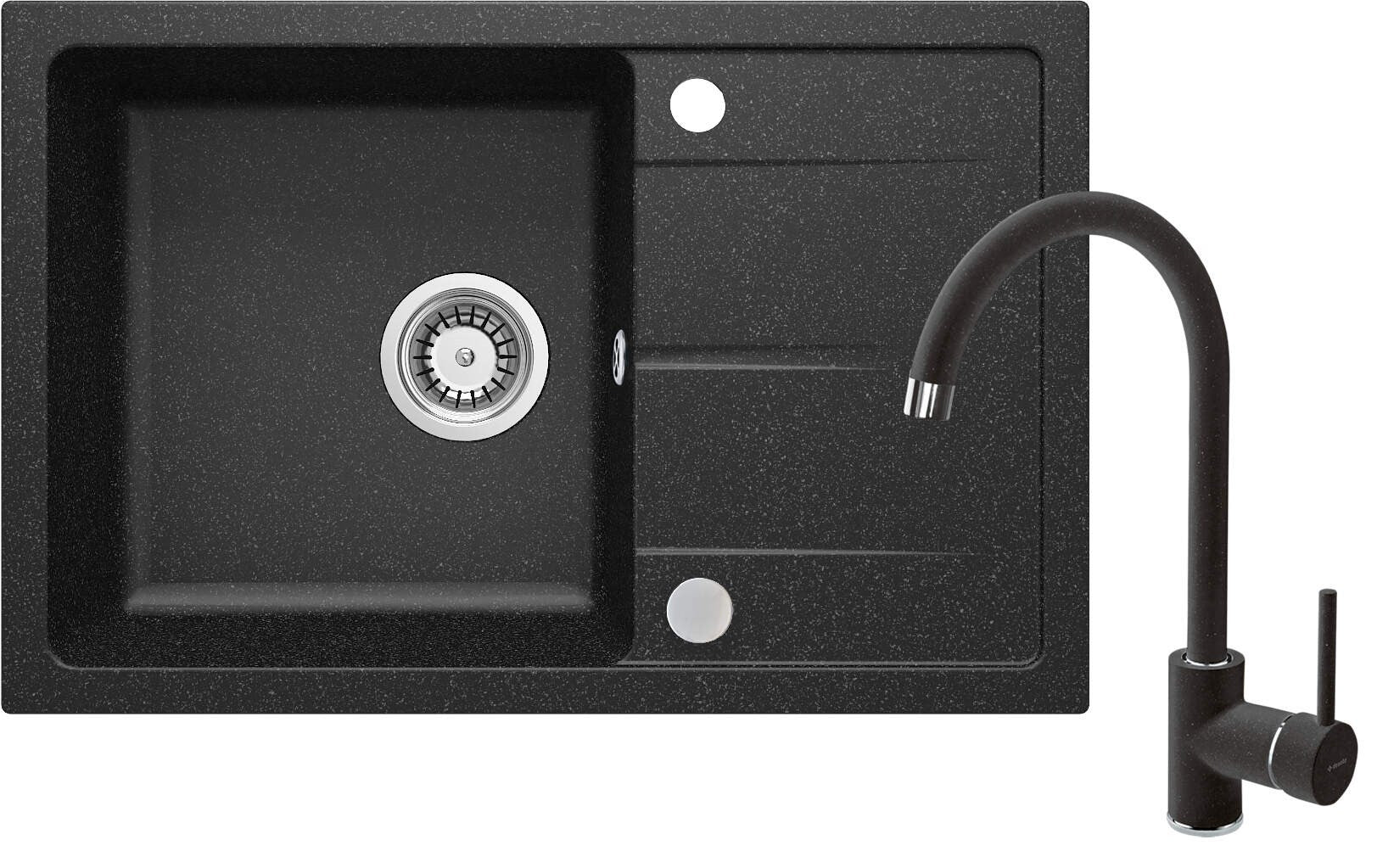 Deante Granite Sink 1-Bowl with Drainer 67x44 cm Graphite ZRDA2113