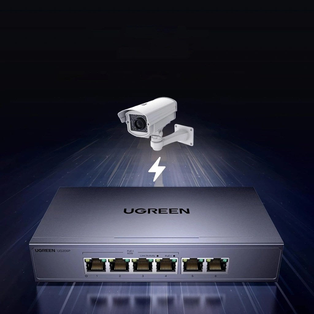 UGREEN 6-Port Ethernet Switch 1 Gbps with PoE - Grey 203756