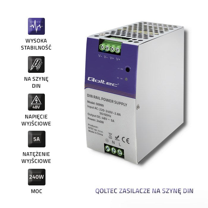Qoltec Industrial Din Rail Power Supply 240W 48V 5A
