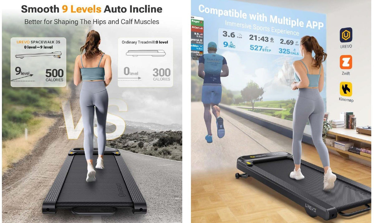 UREVO 3S Walking Treadmill with Auto Incline - 2.5HP