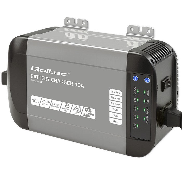 Qoltec Smart Monolith Battery Charger - 10A - 24V - for LiFePO4 AGM GEL SLA Batteries