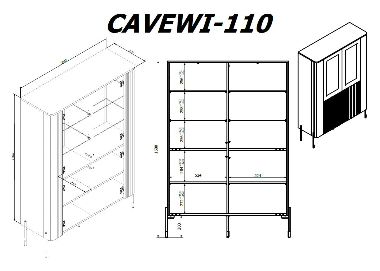 Cama VERA Display Cabinet 110x40x160 Matt Black
