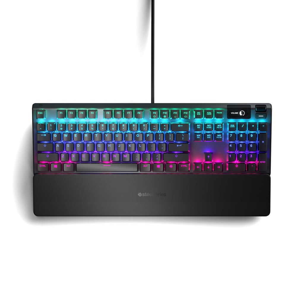 SteelSeries Apex 5 Gaming Keyboard  US Layout  Wired  Black SteelSeries Apex 5 Gaming keyboard Hybrid blue mechanical gaming switches guaranteed for 20 million keypresses  OLED Smart Display displays profiles  game info  Discord messages  a