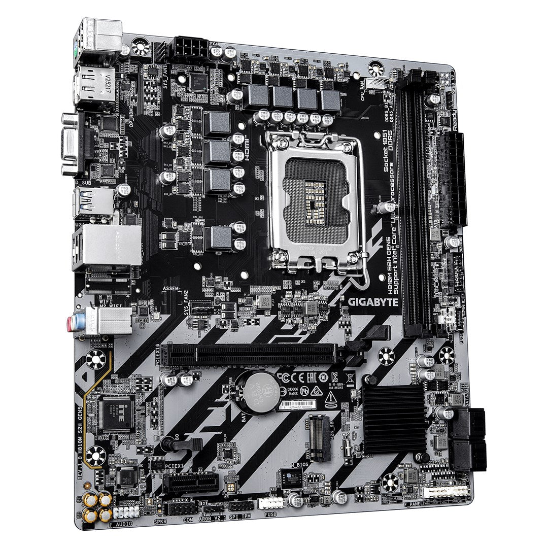 GIGABYTE H810M S2H GEN5 Motherboard - Intel Core Ultra (Series 2) CPUs  4+1+2 Phases VRM  up to 6400MHz DDR5  1xPCIe 4.0 M.2  1GbE LAN  USB 3.2 Gen 1