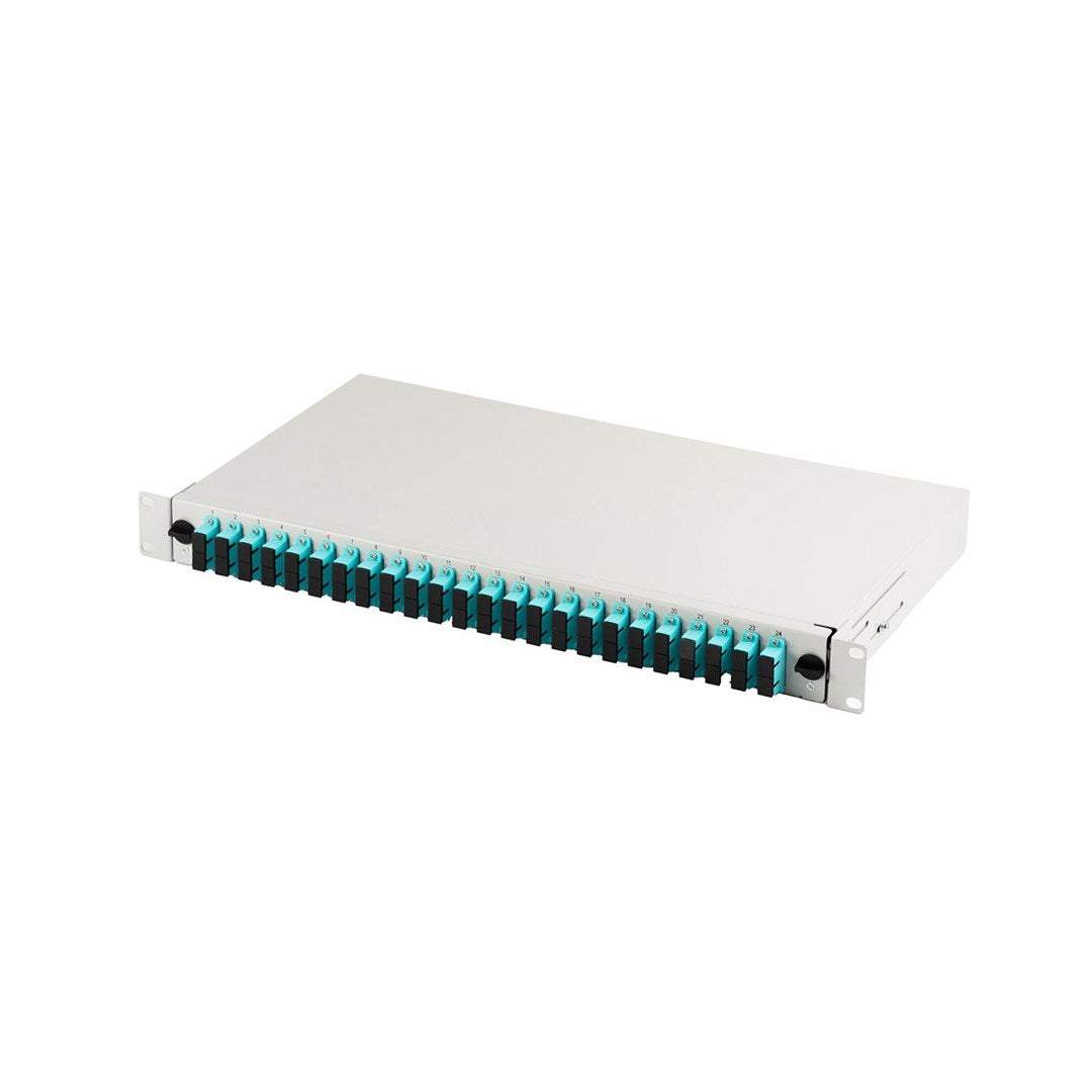 FO Patch Panel 19'' 1U 24x SC dx OM3 Adapters Extendable Gray