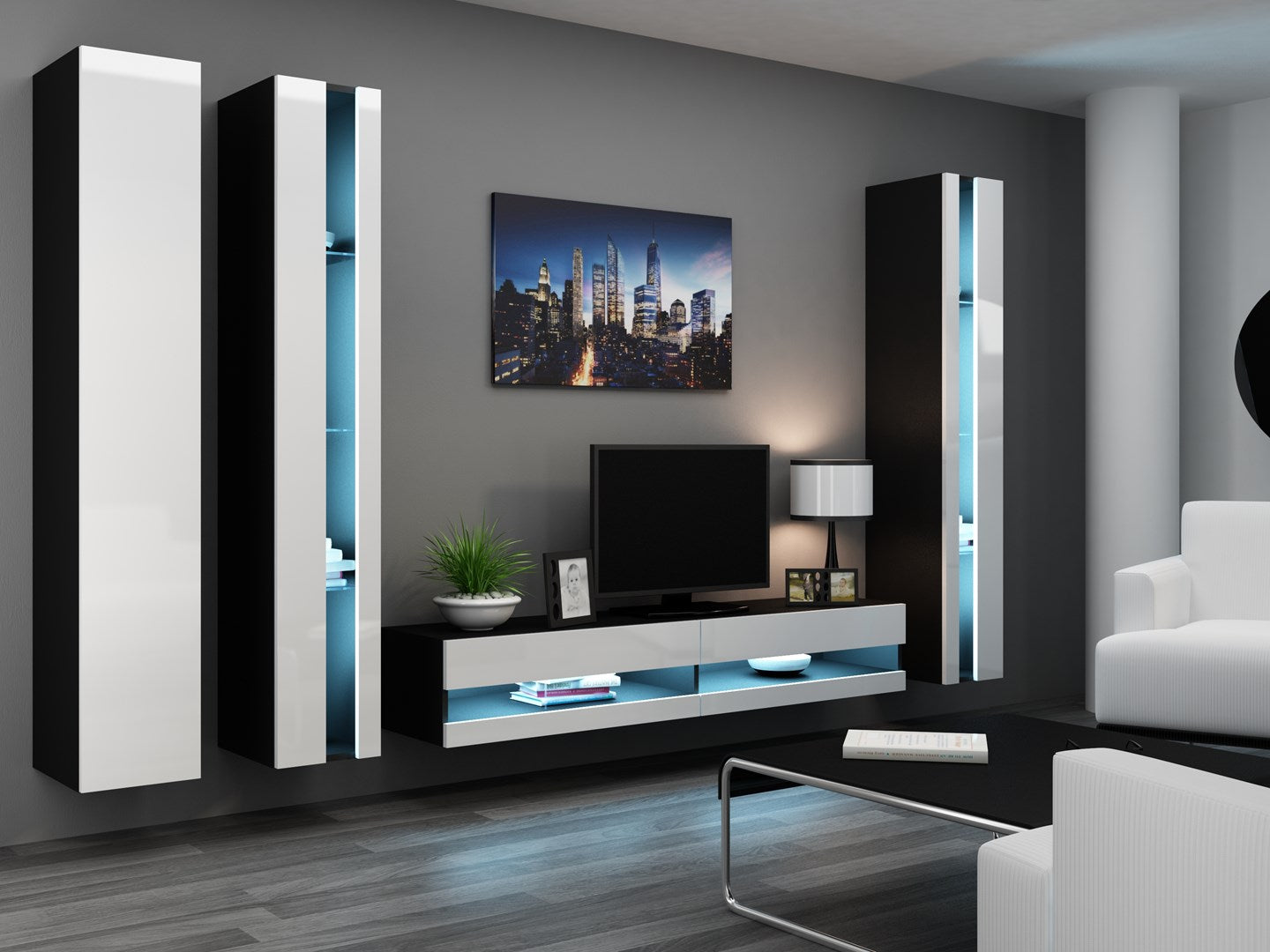 Cama VIGO NEW TV Stand 180x30x40 Black/White Gloss