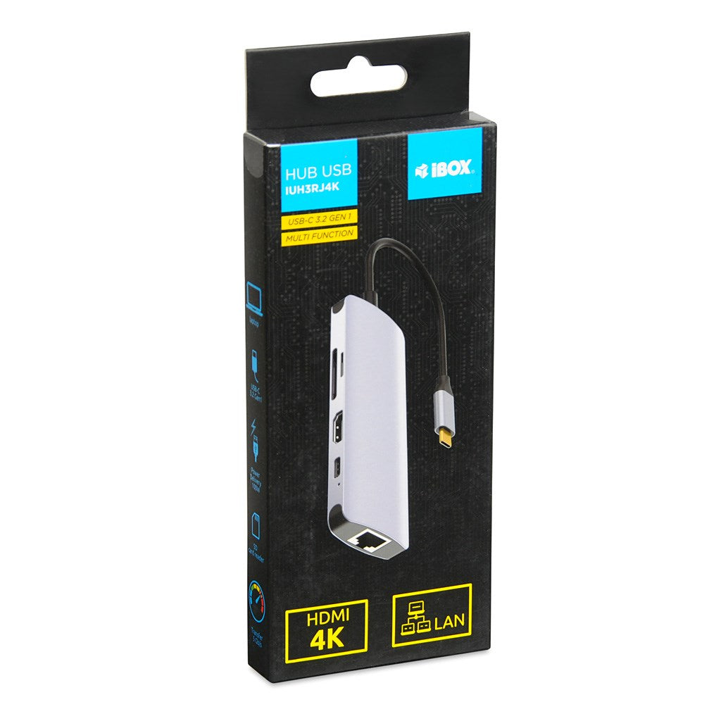 iBox IUH3RJ4K USB Type-C Hub, Silver, 90 g, Model IUH3RJ4K