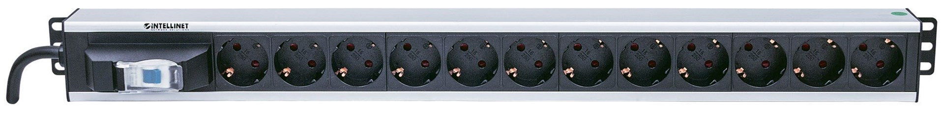 Intellinet 12-fach Steckdosenleiste, Schutzkontakt, vertikale Rackmontage, Leitungsschutzschalter, 1,6 m Stromkabel - Stromverteilungseinheit (Rack - einbaufähig) - Ausgangsanschlüsse: 12 - 1.5U - 48.3 cm (19")