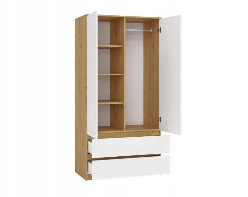 MALWA SS-90 Wardrobe 2 Doors 2 Drawers Artisan Oak/White