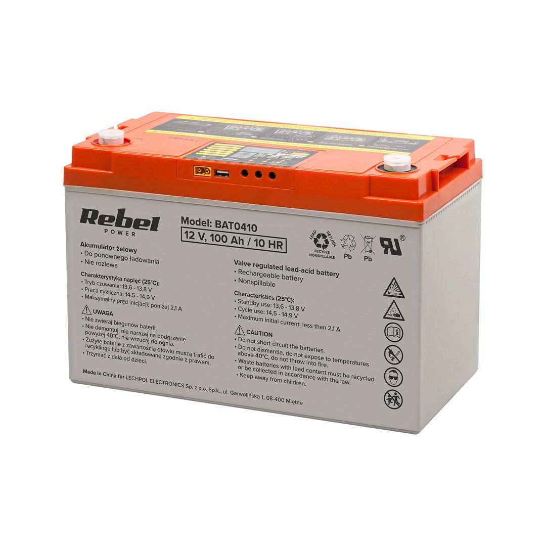 Rebel Deep Cycle Gel Battery with Display 12V 100Ah | Model LEC-BAT0410