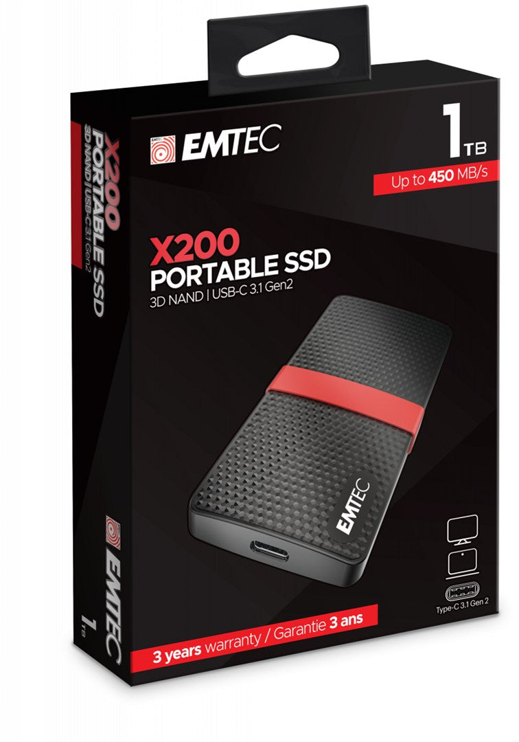 EMTEC SSD Power Plus X200, 1TB, External Portable SSD, USB 3.1 Gen 1 ECSSD1TX200