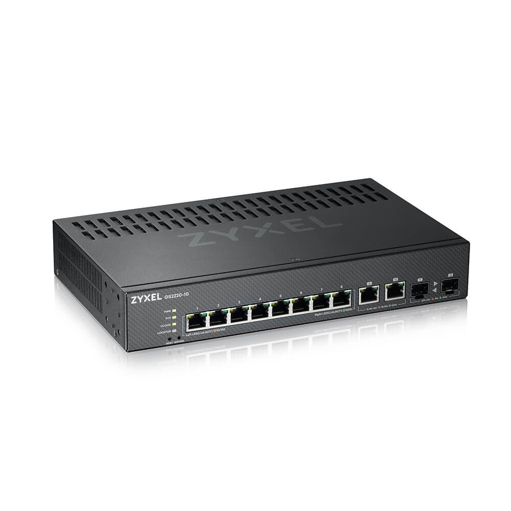 Zyxel GS2220-10 Managed Switch - 8 x 10/100/1000 + 2 x Kombi-Gigabit-SFP - Rack Mountable, Wall Mountable (GS2220-10-EU0101F)