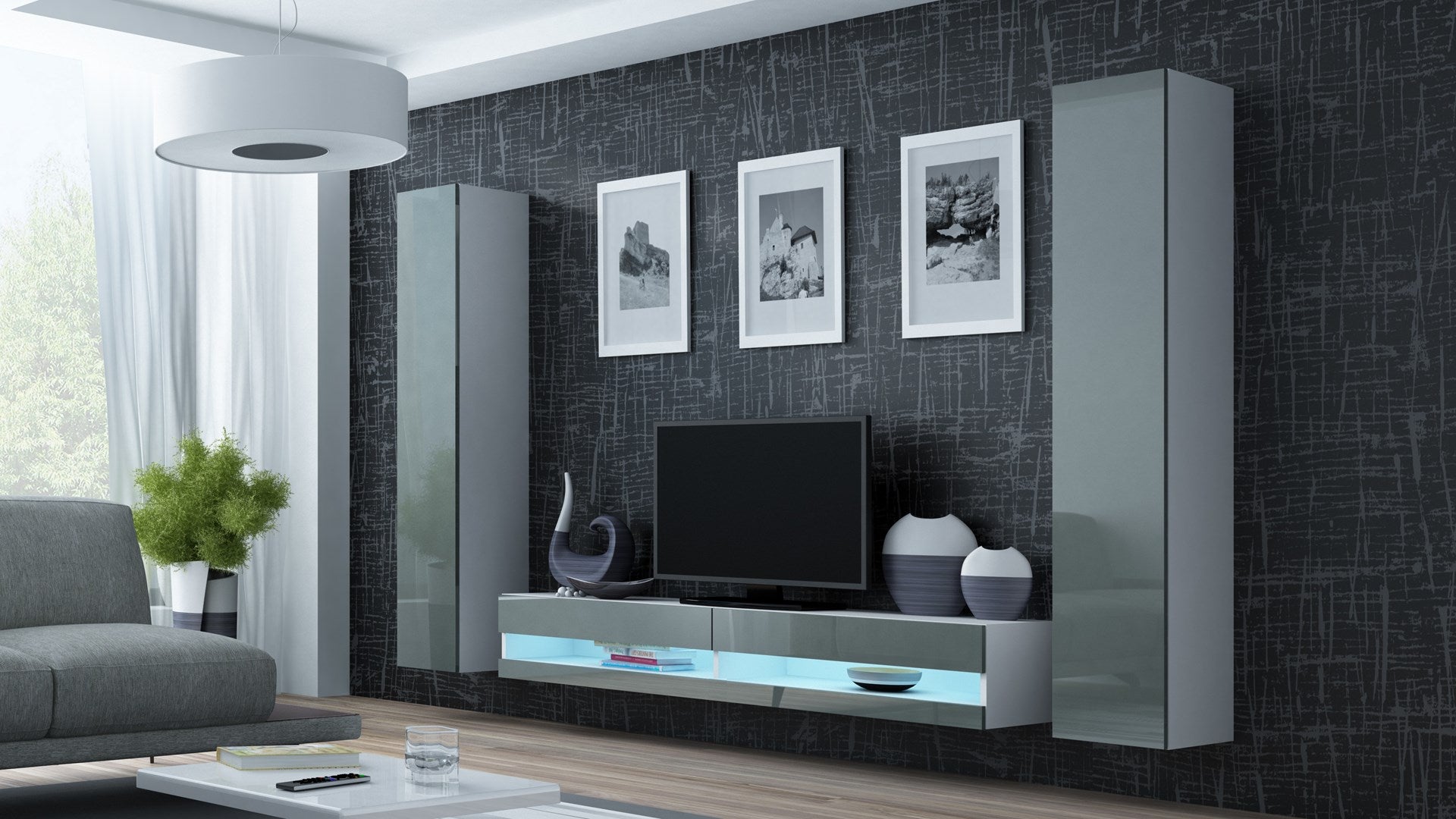 Cama VIGO NEW TV Stand 180x30x40 White/Grey Gloss