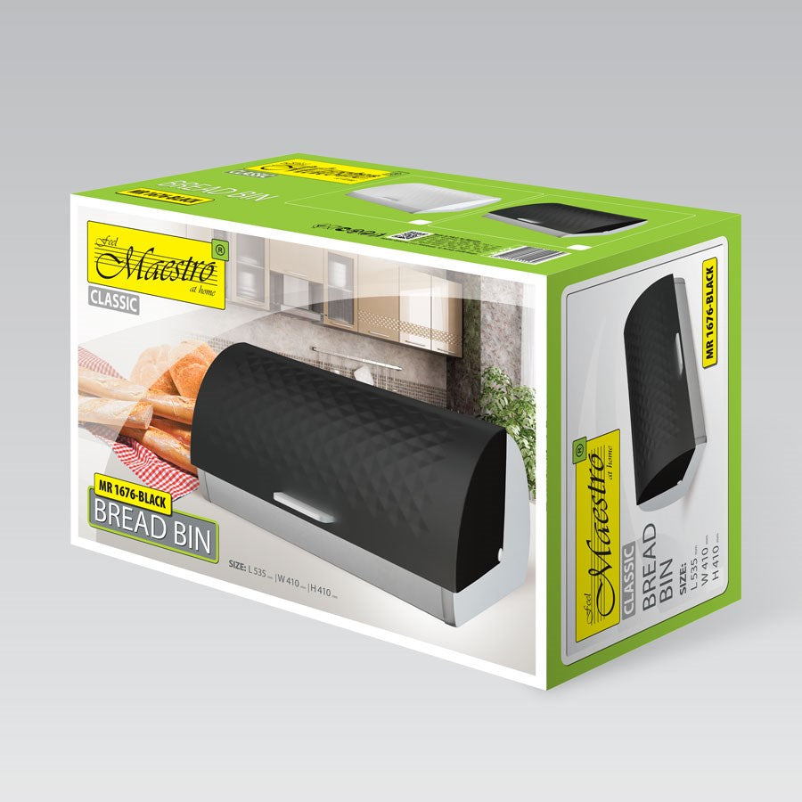 Maestro MR-1676 Black Breadbox, Cylindrical Stainless Steel Food Container