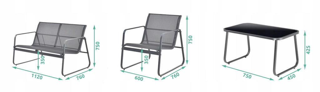 Black Forest Garden Furniture Set - Sofa, 2 Armchairs and Table