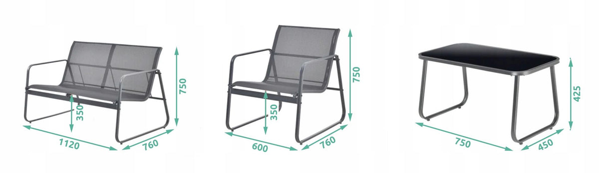 Black Forest Garden Furniture Set - Sofa, 2 Armchairs and Table