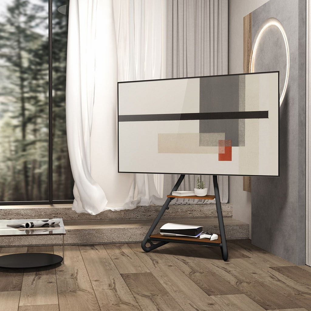 Maclean MC-455 Freestanding Corner TV Stand in Bauhaus Style  Free-standing TV Holder with Two Levels  Made of Wood  Load Capacity up to 10 kg  TV Mount up to 40 kg  37-75''  Max. VESA 600x400  Max. Height 1460mm