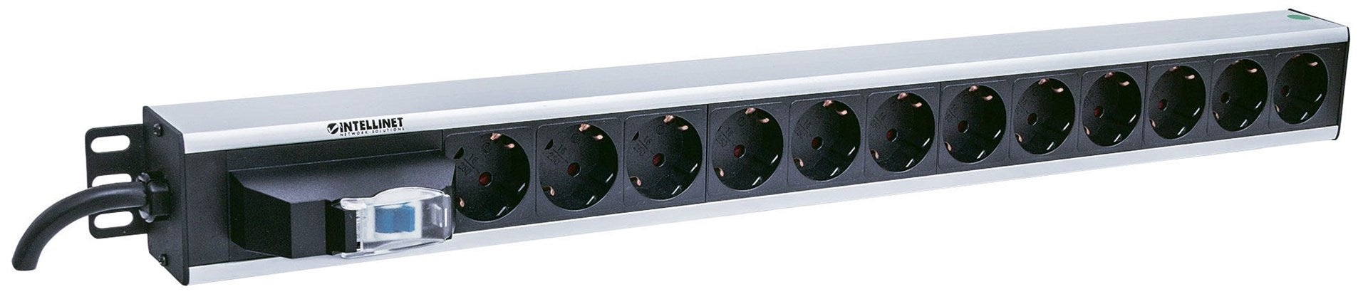 Intellinet 12-fach Steckdosenleiste, Schutzkontakt, vertikale Rackmontage, Leitungsschutzschalter, 1,6 m Stromkabel - Stromverteilungseinheit (Rack - einbaufähig) - Ausgangsanschlüsse: 12 - 1.5U - 48.3 cm (19")