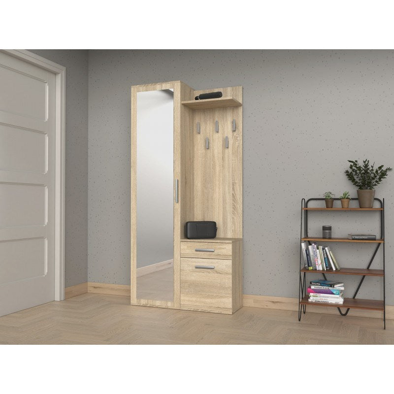 Topeshop GAR DUO SONOMA Entryway Cabinet with Mirror and Shoe Storage - Sonoma Oak