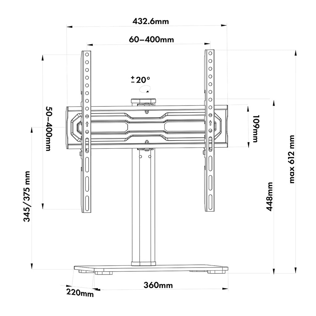 Maclean Universal TV Stand for RTV Cabinet Stand Max. 35 kg 20 Degree Rotation for 32-55 TV MC-132