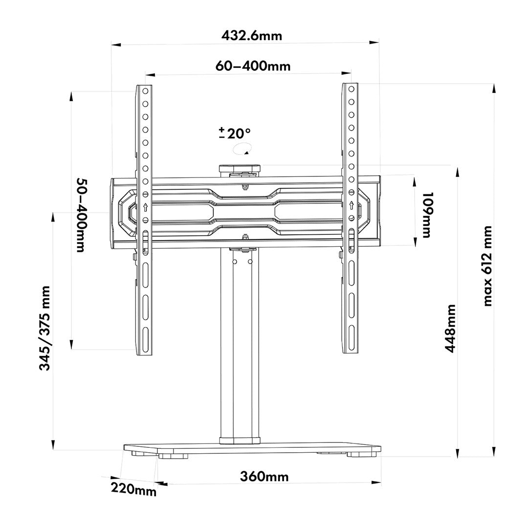 Maclean Universal TV Stand for RTV Cabinet Stand Max. 35 kg 20 Degree Rotation for 32-55 TV MC-132