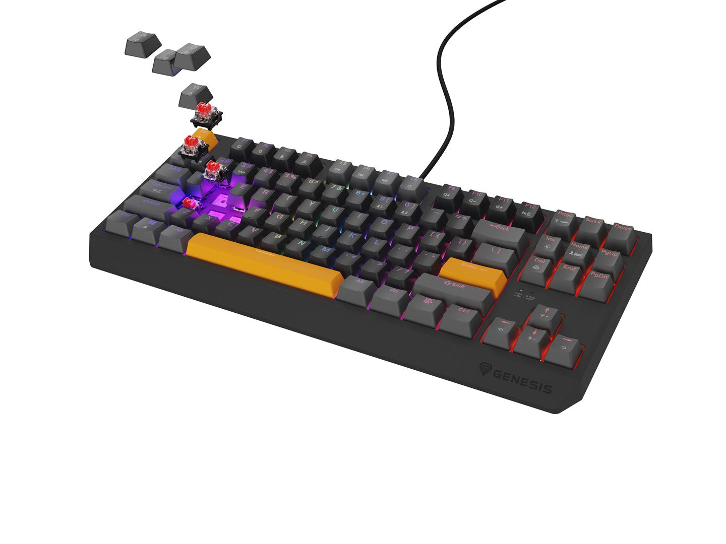 GENESIS Thor 230 TKL Gaming Keyboard USB + RF Wireless + Bluetooth Black Grey Orange