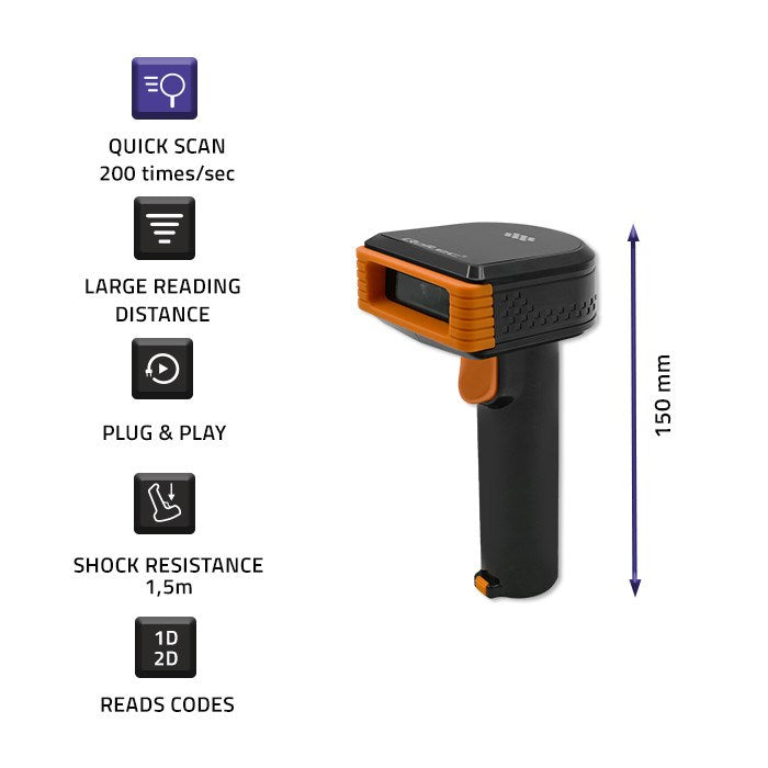 Qoltec Wireless Barcode Reader and QR Code Scanner 1D 2D 2.4 G Docking Station