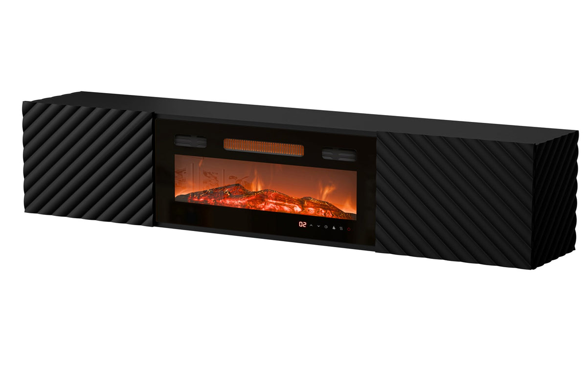Cama MEBLE Cabinet with Electric Fireplace, Black Matt Finish, 1830x350x1950 mm, Model LARA 301183