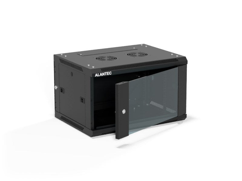 ALANTEC 19" 6U Wall Cabinet 600x450, Glass Door, Black, Model SW-6U-600-450-01-CA