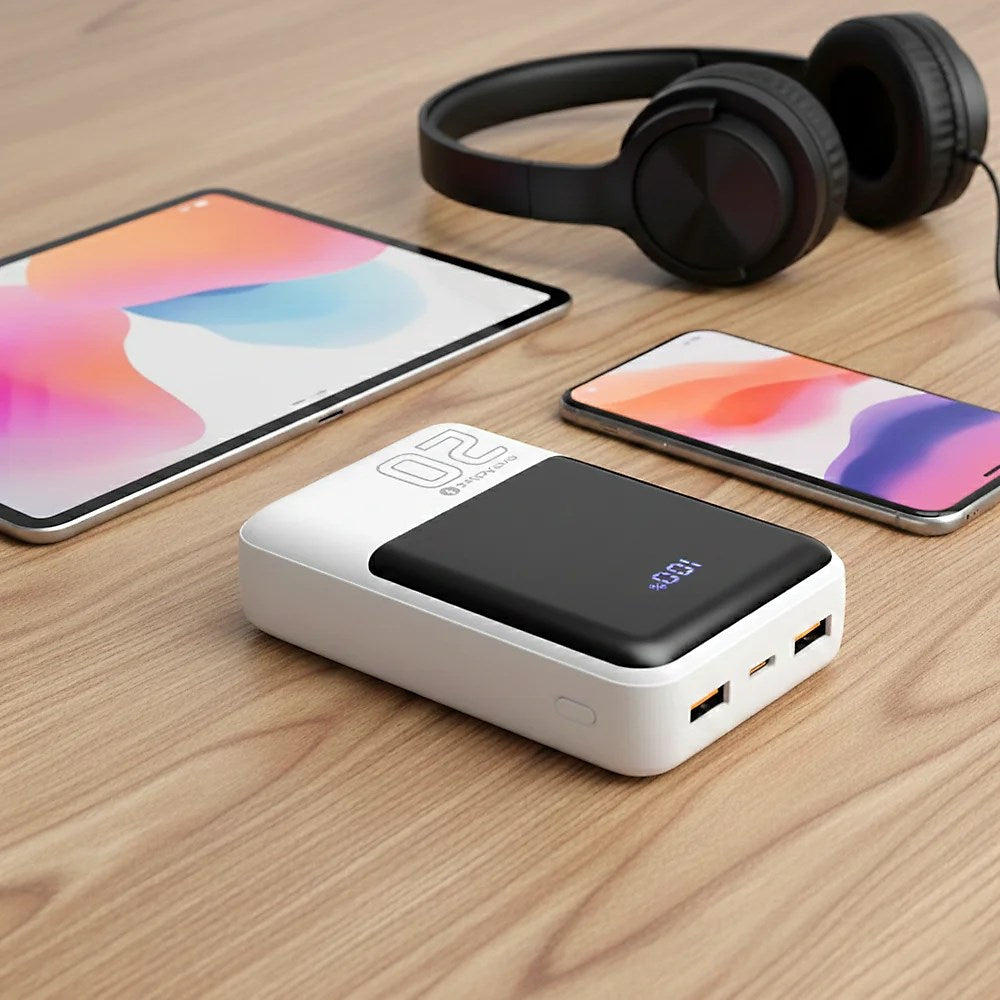 Powerbank 20 000mAh  2x USB  1x USB-C 22 5W  QC4+  LCD screen  white
